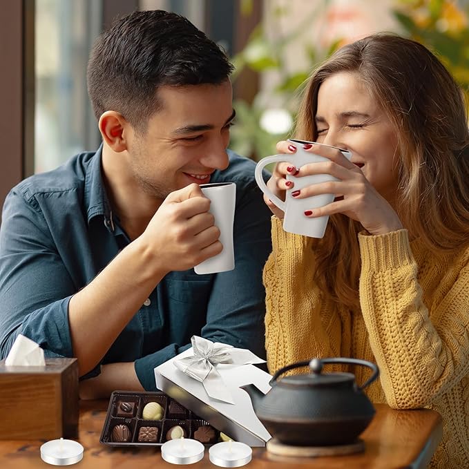 Honeydak Chocolate Fondue Mug with Fork and Candle Sweet Ceramic Personal Chocolate Melting Cup Chocolate Fondue Mug Ideal Gifts for Birthday Date Night Birthday Wedding Gifts (White)