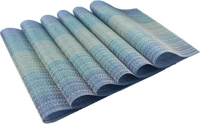 PIGCHCY Placemat,Washable Woven Non-Slip Insulation Durable Placemat Vinyl Table Mat Set of 4 (4pcs Placemats,Coastal Blue)
