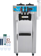 VEVOR Commercial Ice Cream Machine, 21-31 L/H Yield, 1800W 3-Flavor Freestanding Soft Serve Ice Cream Maker, 2 x 5.5L Stainless Steel Cylinder, LED Panel Auto Clean Pre-cooling, for Restaurant Bars