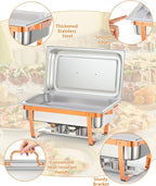 Chafing Dish Buffet Set, 8QT 4 Pack, Rectangle Chafing Dishes for Buffet w/Lid Holder, Stainless Steel Chafer Food Warmers Servers for Kitchen Party Banquet Dining, Rose Gold