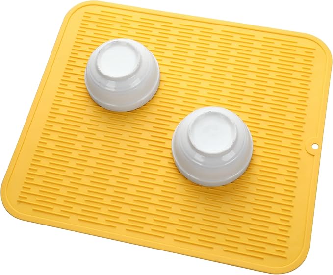 Silicone Dish Drying Mat for Multiple Usage,Easy clean,Eco-friendly,Heat-resistant Silicone Mat for Kitchen Counter or Sink,Refrigerator or Drawer Liner Yellow 2XL 24 inches x 18 inches