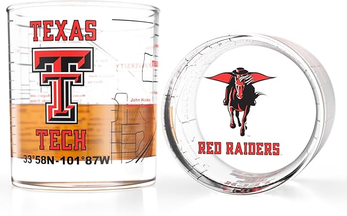 Greenline Goods – Texas Tech University Red Raiders College Whiskey Glasses (Set of 2), 10 oz – Full-Color Logo + Campus Map