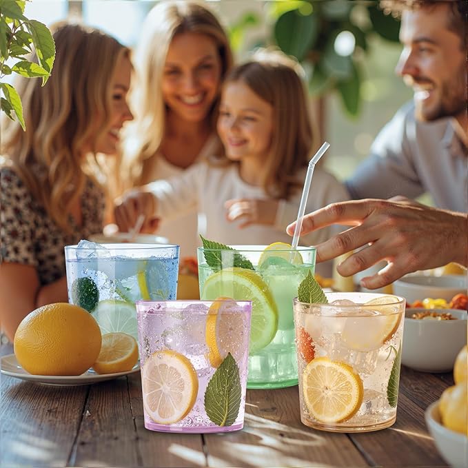 Liacere Color Plastic Drinking Glasses (Set of 12) 14 oz Color Reusable Plastic Glasses Colors，Kitchen Water Glasses Cup, Bar Tumbler Glassware Set for Beer, Juice, Cocktail, Whiskey, Milk