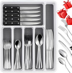 49 Piece Silverware Set with Organizer - Stainless Steel Cutlery Set for 8, White Elephant Christmas Gifts kitchen Utensil Flatware with Steak Knives, Spoons and Forks, Dishwasher Safe, Rust-proof