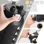 MUKOKO 64oz Glass Water Bottles with Straw and Lid,Half Gallon Water Bottle with Time Marker,Large Glass Water Jug with Silicone Sleeve and Stainless Steel Handle-Black