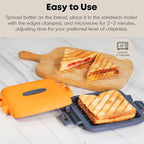 Microwave Toastie Sandwich Maker, Snack Maker & Panini Press, Removable Non-Stick Plates Silicone Microwavable Cookware, Heatwave Technology, Orange