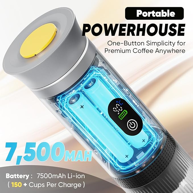 Portable 3-in-1 Espresso Coffee Maker, Self-Heating & Rechargeable with Smart Display — Works with Ground Coffee, Small & Large Capsules; Travel & Camping Mini Machine, 20-Bar Extraction, 60 ml Cup