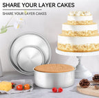 Leonyo Tall Round Cake Pans, 6’’- 8’’- 9½’’ Cake Pan Set for 3, Stainless Steel Round Layer Baking Tier Cake Pans Set, 3-Tiered Cake Tins for Birthday Wedding, Non Toxic & Healthy, Dishwasher Safe