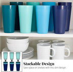 US Acrylic Newport 32 ounce Unbreakable Plastic Stackable Iced-Tea Tumblers in 4 Coastal Colors | Set of 12 Drinking Cups | Reusable, BPA-free, Made in the USA, Top-rack Dishwasher and Microwave Safe