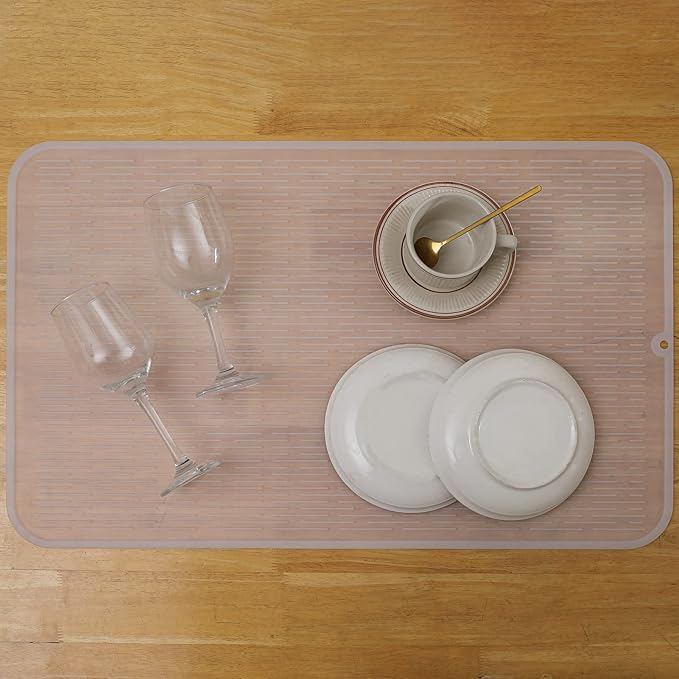 Silicone Dish Drying Mat for Multiple Usage,Easy clean,Eco-friendly,Heat-resistant Silicone Mat for Kitchen Counter or Sink,Refrigerator or Drawer Liner Translucent 3XL 28 inches x 18 inches