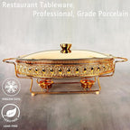 Casserole Dish 13" x 9" Glass Baking Dish with Stainless steel Lid and rack, Golden oval 2.5 Qt Large Baking Pan For Casserole & Lasagna, Microwave Dishwasher Freezer Oven Safe