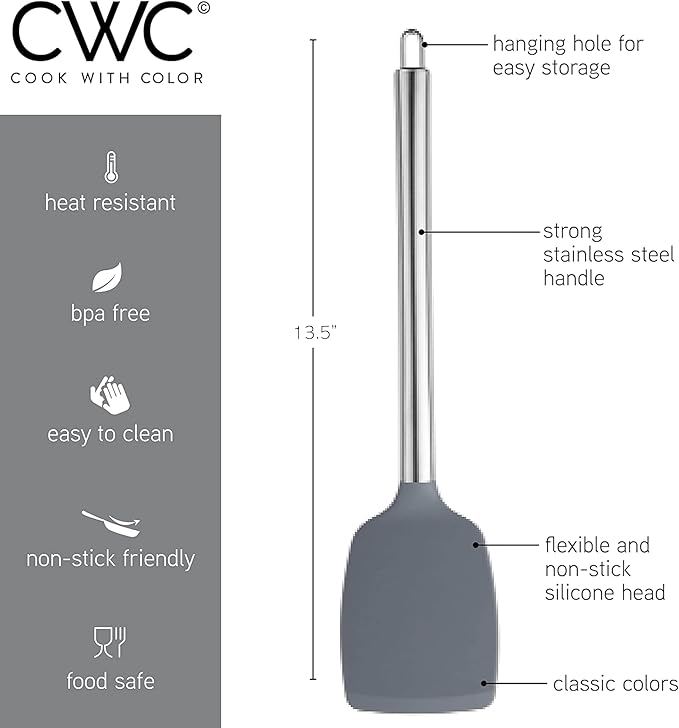 COOK WITH COLOR Silicone Cooking Utensils, Kitchen Utensil Set, Easy to Clean Silicone Kitchen Utensils, Cooking Utensils for Nonstick Cookware, Kitchen Gadgets Set, 10 Pieces, Grey Ombre