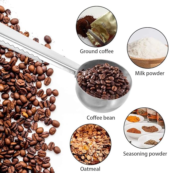 Coffee Scoop,Stainless Steel Coffee Scoop Clip,Coffee Spoon Measuring,for Ground Coffee and Beans,Set of 2(15ml/Black+30ml/Silver).