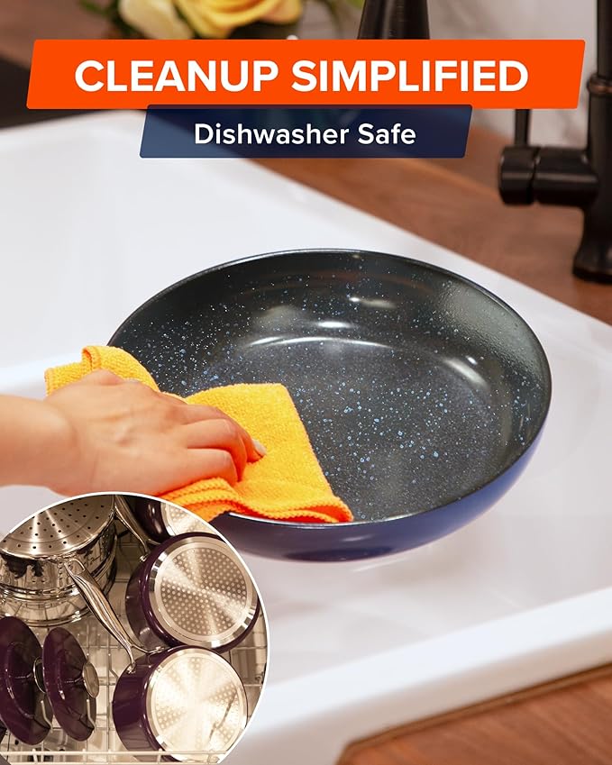 Nuwave Lux 13-Piece Premium Cookware Collection, Healthy G10 Duralon Blue Ceramic Nonstick, Ultra Durable, PFAS-Free, Lightweight & Works on All Cooktops