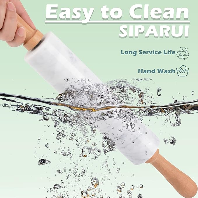 Marble Rolling Pin with Wooden Cradle Thick Handle Set for Baking,18.5 inch Premium Quality Polished Roller for Pizza Dough,Fondant,Pie Crust,Non-Stick Surface Easy to Clean(White)