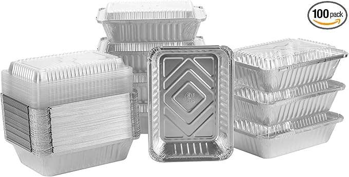 Aluminum Pans With Plastic Dome Lids - 50 Count - 2.25LB (8.5"x6") Oblong Pans - To Go Containers With Lids - Disposable Tin Foil Pans - Perfect For Catering, Meal Prep, Baking, Freezer Safe