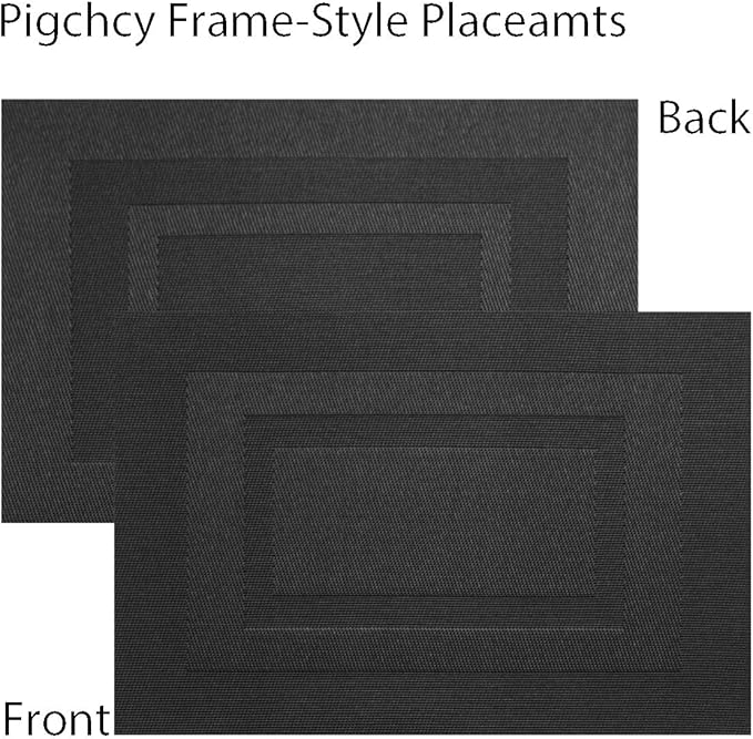 PIGCHCY Placemats,Washable Woven Vinyl Durable Placemats for Dining Table,Easy to Clean Plastic Placemats Set of 6 (18 x 12 inches, Pure Black)