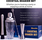 Cocktail Shaker Set - Glass Mixed Drink Shakers Cocktail Set, Martini Shaker with Strainer for Bars, Whiskey, Cocktails (Silver Set)