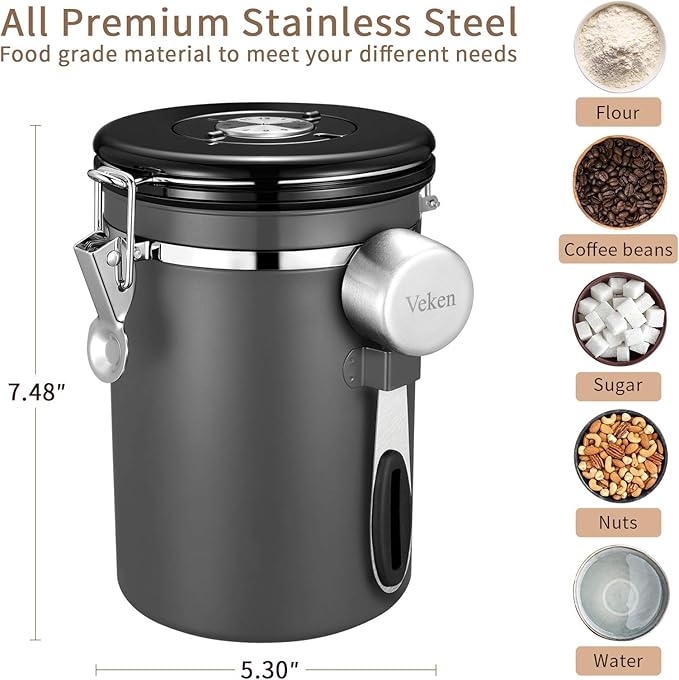 Veken 22OZ Gray (No Window) & 16OZ Gray (No Window) Coffee Canister Set