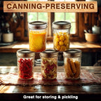 Canning Jars 16 oz Wide Mouth 6-Pack - Quilted Glass Jars with Lids & Bands, Airtight Containers for Pickling, Candles, Overnight Oats, Home Decor, Fruit Preserves