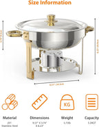 Chafing Dish for Buffet 2 Pack, 5QT Round Chafing Dishes Buffet Set w/Lid Holder, Stainless Steel Chafers and Food Warmers with Spoon and Tweezers for Parties, Weddings, Events, Banquet, Gold