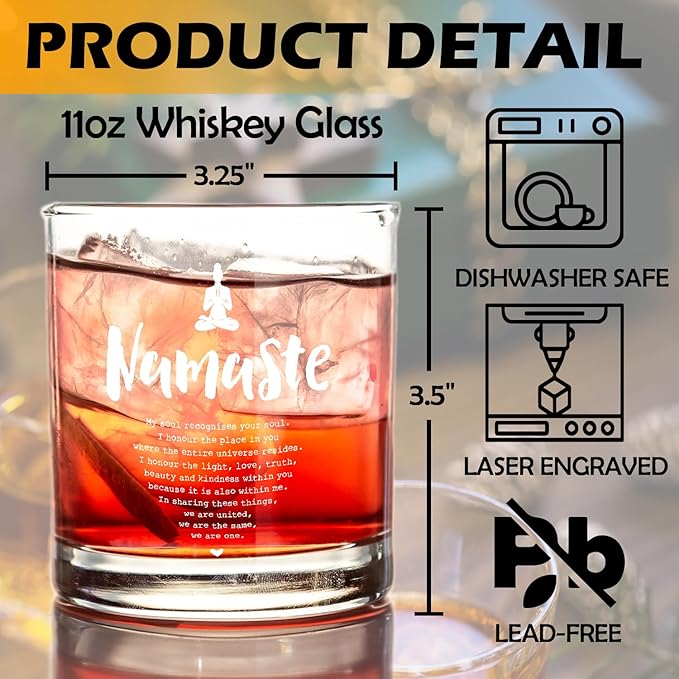 kunlisa Namaste Zen Gifts Whiskey Glasses, Meditation Spiritual Gifts for Women, Gift for Yoga Lovers, 10 oz Drinking Rocks Glasses for Women Whisky Cocktail Scotch Bourbon Liquor