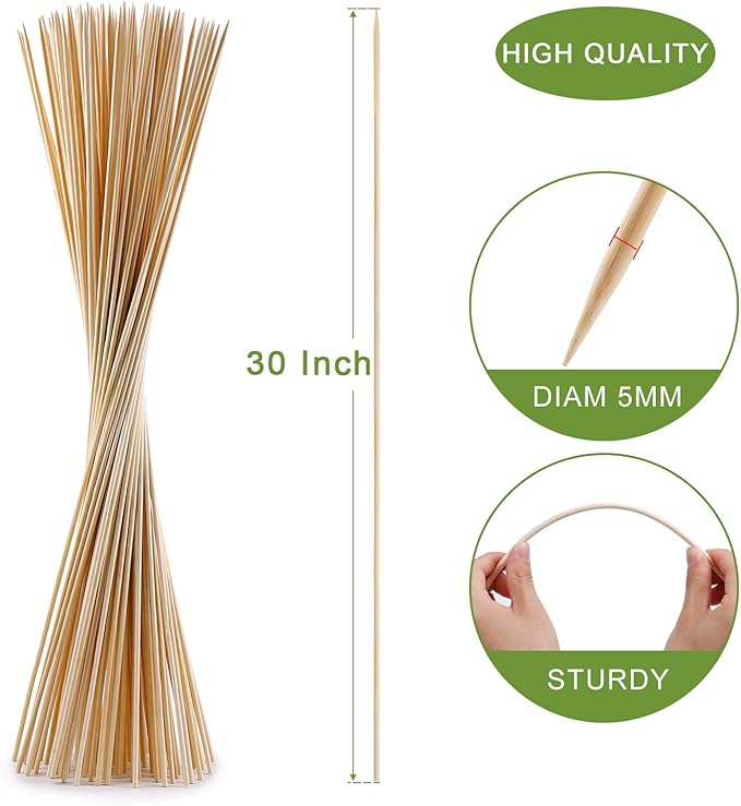 300 PCS Bamboo Marshmallow Roasting Sticks, SMores Skewers for Fire Pit, Extra Long 30 Inch Heavy Duty 5mm Thick Wooden SMores Sticks for Open Fire Pits Roaster Barbecue Hot Dog Camping Kebab Sausage