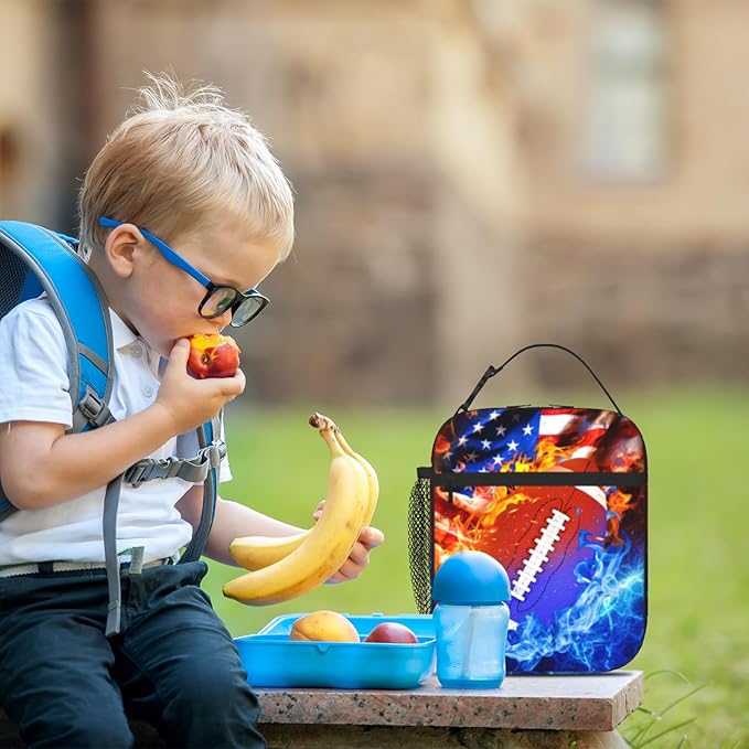 American Football Lunch Bag for Boys Girls Football Lunch Box for Kids Teens School Work Office Travel Picnic Hiking Insulated Reusable Waterproof Leakproof Boys Lunchbox School Gift