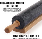 Zulay Kitchen 17-Inch Marble Rolling Pin With Stand - Polished Marble Rolling Pins For Baking - Long Rolling Pin Marble With Beechwood Handle - Non-stick Roller Pin For Baking Pastries, Bread & Pizza