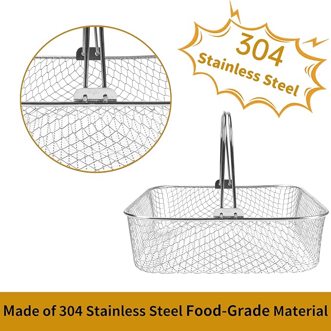 Square Air Fryer Basket for 5.8QT 6QT COSORI Air Fryer Accessories, 304 Stainless Steel Mesh Basket with Handle Replacement Accessory for 6QT Instant Vortex, Instant Vortex Plus, Phillips XXL