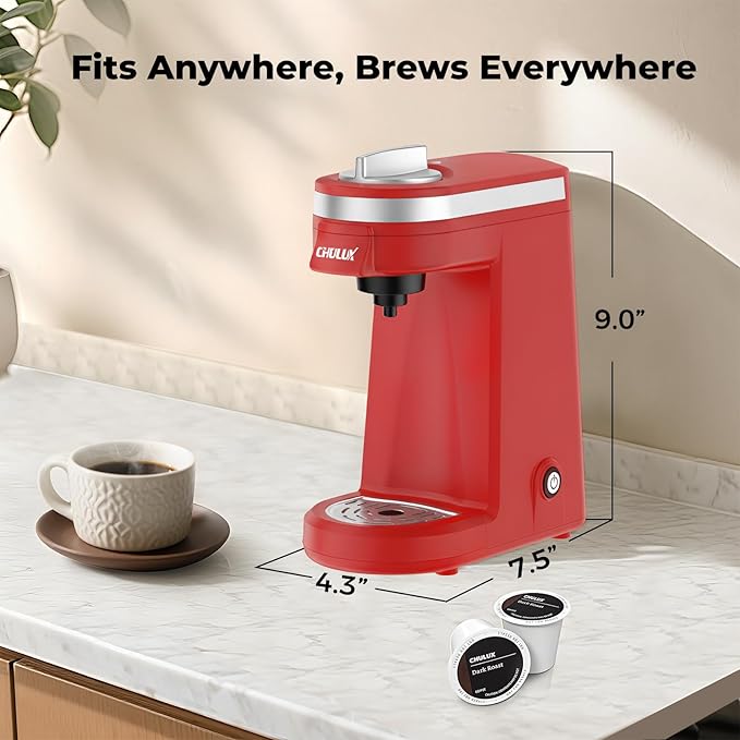 CHULUX Mini Coffee Maker for K Capsule, Single Serve Coffee Maker for One Cup Americano, Lightweight Pod Coffee Machine, Red