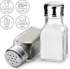 Salt and Pepper Shakers Glass Set, Clear Home and Kitchen Design with Stainless Steel Lids