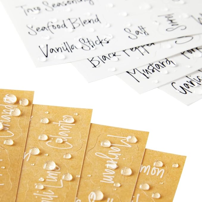 Talented Kitchen 272 Spice Labels Stickers, Clear Spice Jar Labels Preprinted for Seasoning Herbs Kitchen Spice Rack Organization, Water Resistant, Black and White Script