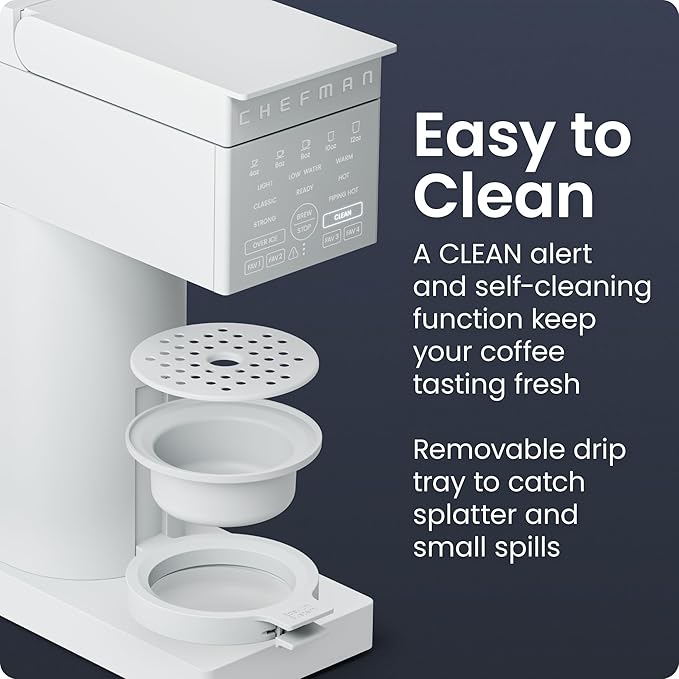 Chefman Caffeinator Single Serve Coffee Maker, Brew Kcups & Grounds, Drip Coffee Machine with Brew Strength Settings, Iced Coffee Function, 48 oz. Removable Water Reservoir