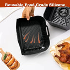 Silicone Air Fryer Liners for Ninja DZ071 (3.5qt x2 + 7qt x1) | 10-Piece Air Fryer Accessories Set with Oil Brush, Gloves, Food Clips, Scraper & Grill Mats | Dishwasher Safe, BPA-Free (Black)