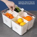 Taiuloo Airtight Fruit Storage Containers for Fridge with Lid & Handle, BPA-Free Snack Box Container with 4 Removable Colanders, Berry Vegetable Fresh Produce Saver, Clear Refrigerator Organizer Bins