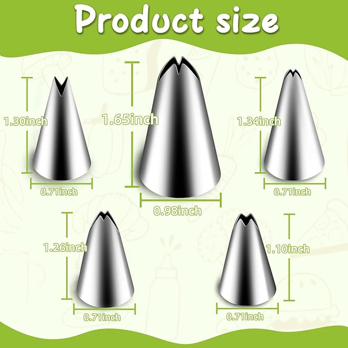 Suuker Leaf Piping Tips, 5 Pieces Stainless Steel Piping Tips, Cake Decorating Supplies, DIY Baking Supplies Cake Decorating Tools
