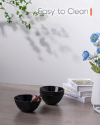 20 OZ Max Black Opal Glass Cereal Bowl Set of 6, 6 inch Dishwasher & Microwave Safe Round Ribbed Bowls for Kitchen, Salad, Soup and Rice