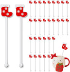 30 Pcs Christmas Drink Stirrers Xmas Stir Stick Holiday Coffee Swizzle Stick Reusable Plastic Hot Cocoa Bar Chocolate Decoration Cocktail Mixer(Christmas Socks,Retro Color)