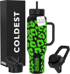 Coldest Tumbler with Handle and Straw, 100% Leak Proof Insulated Tumbler with Lid and Straw (3 Lids), Stainless Steel Tumblers for Women & Men, Cup Holder Friendly, 46 oz (Glowie Leopard)