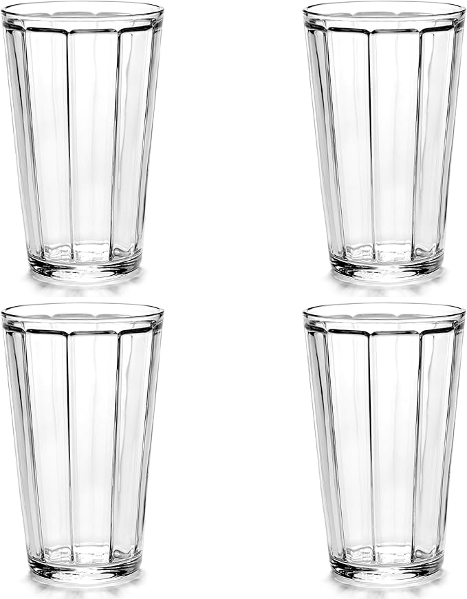Set of 4 Longdrink Drinking Glasses | Surface glassware by Sergio Herman | Clear Water Glass Cups without Lids | Home Essentials, Kitchen Set | Suitable for Beer, Juice, Coffee