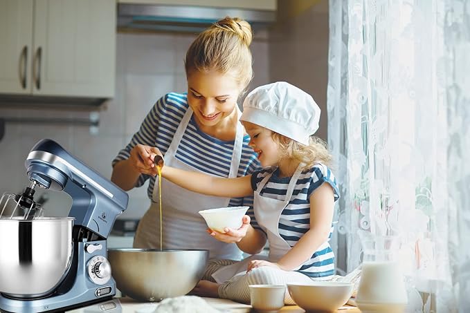 Professional Stand Mixer, 6-Qt with Timer, MK37 500W 6-Speed Tilt-Head Food Electric Mixer Kitchen Machine,Plastic (Silver Blue)