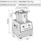 16 Quart Commercial Food Processor, Electric Combination Chopper Meat & Vegetable Grinder, Multi-Functional Stainless Steel Food Processor w/Gloves, 110V/1400W for Fruit, Grains, Nuts Shredding(15L)