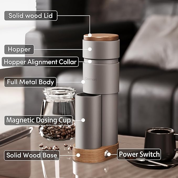 Burr Coffee Grinder,Wirsh Portable Electric Grinder Geimori T38 Plus,Espresso Grinder with Conical Burr,Stepless Grind Settings from Fine to Coarse for Espresso,Drip,French Press,Home&Travel Use