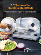 Meat Slicer, 200W Electric Food Slicer with 2 Removable 7.5" Stainless Steel Blades and Stainless Steel Tray, Child Lock Protection, Adjustable Thickness, Food Slicer Machine for Meat Cheese Bread