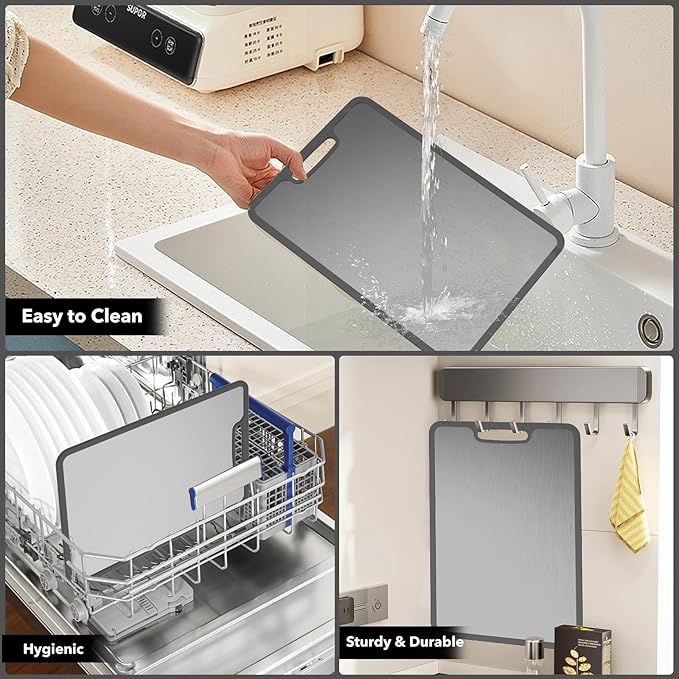 LaokiiyTitanium Cutting Boards For Kitchen, 100% Pure Cut Titanium Cutting Board, Food Grade Quality,Double-Sided Food-Grade Chopping Board Non-Stick Durable and easy to clean14.1X10