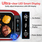 CUSIMAX Smokeless Indoor Grill, Electric Grill Griddle, 1500W Korean BBQ Grill with LED Smart Display & Tempered Glass Lid, Non-stick Removable Plate & Griddle Plate, Red