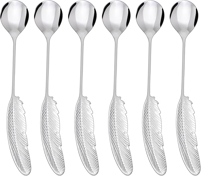 Creative spoons in multiple colors. They can be used to stir flower tea, coffee, and desserts. They're also great for decoration, collection, or as gifts. (silver with fine lines)
