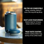 Fellow 16 oz Carter Wide Travel Mug - Wide Mouth Vacuum-Insulated Stainless Steel - Tea and Coffee Tumbler - Travel Coffee Mug with Ceramic Interior - Stone Blue