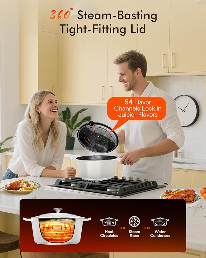 Nuwave 6QT Healthy Enameled Cast Iron Dutch Oven Pot with Lid, Heavy Duty 7-Layer Enamel, Enhanced Rust Protection, Dual Handles, Oven Safe to 500°F for Sourdough Bread Baking, Braise, Stew, Roast